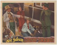 3z0981 LUCKY TERROR LC 1936 Lona Andre standing by Hoot Gibson trying to help fix broken wagon!