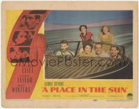 3z1095 PLACE IN THE SUN LC #7 1951 Montgomery Clift, Elizabeth Taylor & others smiling in speedboat!