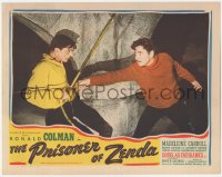 3z1106 PRISONER OF ZENDA LC R1945 close up of Ronald Colman and Douglas Fairbanks Jr. in duel!