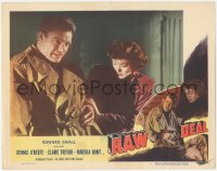 3z1115 RAW DEAL LC #8 1948 close up of Marsha Hunt helping wounded Dennis O'Keefe!