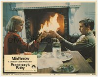 3z1144 ROSEMARY'S BABY LC #3 1968 Mia Farrow & John Cassavetes toasting by fire, Roman Polanski!