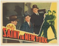 3z1155 SAINT IN NEW YORK LC 1938 c/u of detective Louis Hayward with two guys, Leslie Charteris