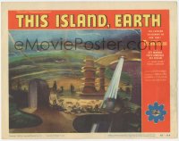 3z1285 THIS ISLAND EARTH LC #8 1955 cool artwork image of spaceships over the futuristic planet!