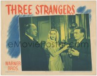 3z1292 THREE STRANGERS LC 1946 Geraldine Fitzgerald & Peter Lorre stare at Sydney Greenstreet!