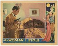3z1378 WOMAN I STOLE LC 1933 close up of Donald Cook holding gun by sleeping Fay Wray, very rare!