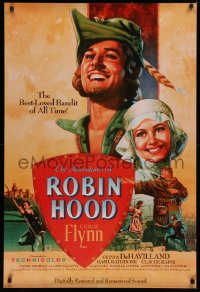 4a0698 ADVENTURES OF ROBIN HOOD 1sh R1989 great Rodriguez art of Errol Flynn & Olivia De Havilland!