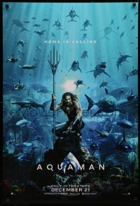 4a0716 AQUAMAN teaser DS 1sh 2018 DC, Jason Momoa in title role with great white sharks and more!