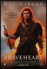 4a0770 BRAVEHEART int'l advance DS 1sh 1995 cool image of Mel Gibson as William Wallace!