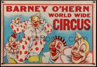 4a0280 BARNEY O'HERN WORLD WIDE CIRCUS 28x41 circus poster 1946 great art of four smiling clowns!