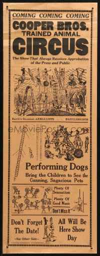 4a0281 COOPER BROS TRAINED ANIMAL CIRCUS 2-sided 9x24 circus poster 1940s art of many big top acts!
