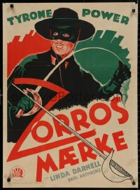 4a0179 MARK OF ZORRO Danish 1946 completely different art of masked hero Tyrone Power, ultra rare!