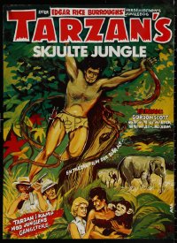 4a0190 TARZAN'S HIDDEN JUNGLE Danish R1970s cool artwork of Gordon Scott as Tarzan, Zippy!