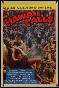 4a0884 HAWAII CALLS 1sh R1946 art of Mamo Clark and sexy Hawaiian hula dancers!