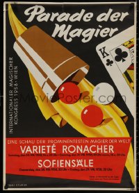 4a0271 PARADE DER MAGIER 23x33 Austrian magic poster 1958 Stursa art of magician props, poker card!
