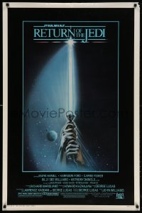 4a1037 RETURN OF THE JEDI 1sh 1983 George Lucas, art of hands holding lightsaber by Reamer!