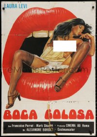 4a0049 GREEDY MOUTH export Italian 1sh 1981 striking artwork of super sexy Laura Levi in open mouth!