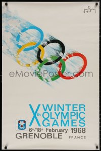 4a0604 1968 WINTER OLYMPICS 25x38 French special poster 1967 Jean Brian art of the Olympic Rings!