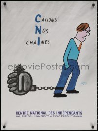 4a0272 CASSONS NOS CHAINES 23x31 French political campaign 1987 closed hand holding flower by Savignac!
