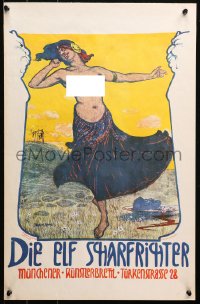 4a0349 DIE ELF SCHARFRICHTER 16x24 German stage poster 1909 topless woman & gallows by Oertel!