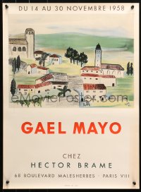 4a0528 GAEL MAYO 19x26 French museum/art exhibition 1958 cool artwork of a village by the artist!