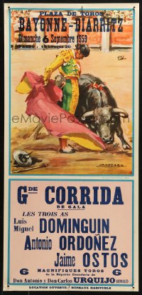 4a0659 PLAZA DE TOROS BAYONNE BIARRITZ 13x28 Spanish special poster 1959 Santos Saavedra art!