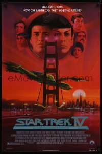 4a1092 STAR TREK IV 1sh 1986 art of Leonard Nimoy, Shatner & Klingon Bird-of-Prey by Bob Peak!