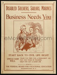 4a0475 BUSINESS NEEDS YOU 16x21 WWI war poster 1910s Uncle Sam with soldier by Gordon Grant!