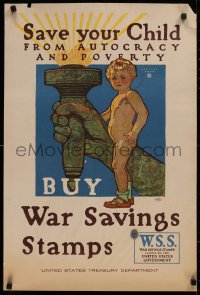 4a0477 BUY WAR SAVING STAMPS 20x30 WWI war poster 1918 Herbert Paus art of child, Lady Liberty!