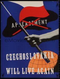 4a0454 CZECHOSLOVAKIA WILL LIVE AGAIN 24x32 English WWII war poster 1942 Peel art of the Czech flag!