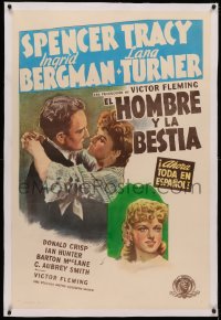 4b0092 DR. JEKYLL & MR. HYDE linen Spanish/US 1sh R1946 Spencer Tracy, Ingrid Bergman & Lana Turner!