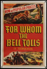 4b0107 FOR WHOM THE BELL TOLLS linen style B 1sh 1943 art of Gary Cooper & Ingrid Bergman, Hemingway!