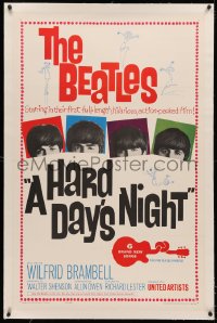 4b0129 HARD DAY'S NIGHT linen 1sh 1964 The Beatles in their first film, John, Paul, George & Ringo!