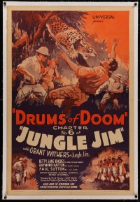 4b0156 JUNGLE JIM linen chapter 6 1sh 1936 art of Grant Withers, serial, Drums of Doom, ultra rare!