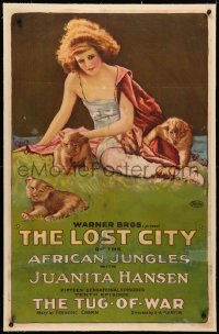 4b0165 LOST CITY linen chapter 10 1sh 1920 silent serial, art of Juanita Hansen & cubs, ultra rare!