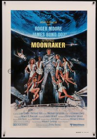 4b0181 MOONRAKER linen style B int'l teaser 1sh 1979 Goozee art of Moore as James Bond & sexy girls!