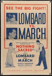 4b0194 NOTHING SACRED linen 1sh 1937 Carole Lombard & Fredric March, ultra rare boxing poster style!