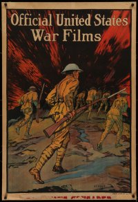 4b0198 OFFICIAL UNITED STATES WAR FILMS linen 1sh 1917 Harry Stoner infantry at war art, ultra rare!