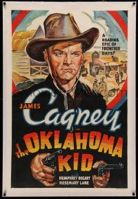 4b0199 OKLAHOMA KID linen Other Company 1sh 1939 best art of James Cagney with two guns, ultra rare!