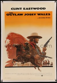 4b0205 OUTLAW JOSEY WALES linen int'l 1sh 1976 Eastwood is an army of one, Roy Andersen profile art!