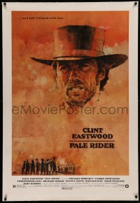 4b0206 PALE RIDER linen 1sh 1985 close-up artwork of cowboy Clint Eastwood by C. Michael Dudash!