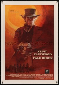 4b0207 PALE RIDER linen int'l 1sh 1985 iconic different c/u art of cowboy Clint Eastwood by David Grove!