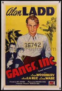 4b0208 PAPER BULLETS linen 1sh R1943 cool art of young Alan Ladd, who is now top billed, Gangs, Inc!