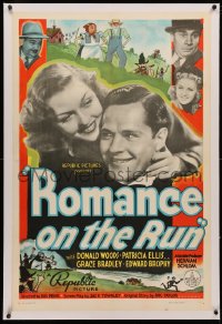 4b0236 ROMANCE ON THE RUN linen 1sh 1938 Donald Woods & Patricia Ellis + cartoon art, ultra rare!