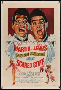 4b0240 SCARED STIFF linen 1sh 1953 wacky art of terrified Dean Martin & Jerry Lewis, Lizabeth Scott!