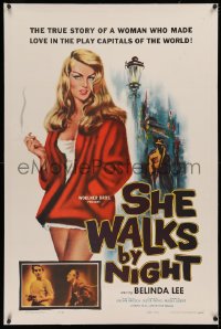 4b0243 SHE WALKS BY NIGHT linen 1sh 1960 German prostitution, art of sexy smoking Belinda Lee, rare!