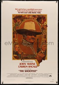 4b0244 SHOOTIST linen 1sh 1976 best Richard Amsel artwork of aging gunfighter John Wayne & cast!