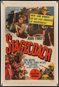 4b0248 STAGECOACH linen 1sh R1948 John Wayne shown, the classic movie that made him a huge star!