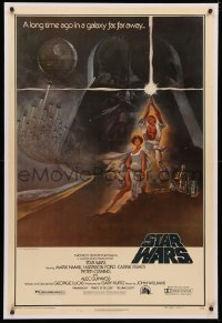 4b0252 STAR WARS linen style A second printing 1sh 1977 George Lucas classic epic, Tom Jung art!
