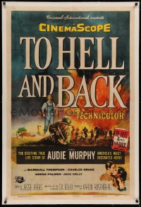 4b0275 TO HELL & BACK linen 1sh 1955 Audie Murphy's life story as soldier in World War II, Brown art!
