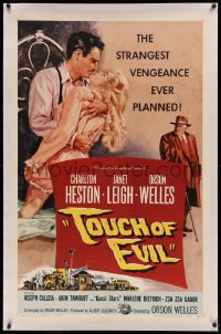 4b0278 TOUCH OF EVIL linen 1sh 1958 Bob Tollen art of Orson Welles, Charlton Heston & Janet Leigh!